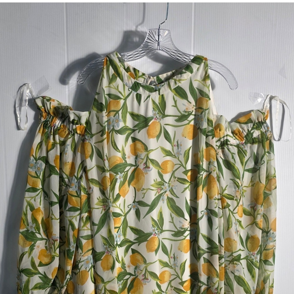 Ashley Stewart Lemon Print Cold Shoulder Dress Plus Size 30/32 NWT White Yellow - Picture 5 of 12